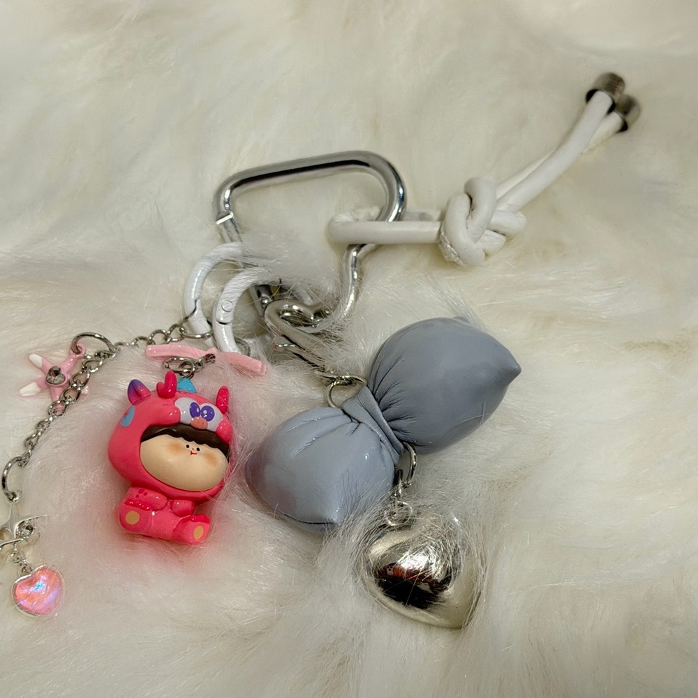 Cute Pink and Gray Keychain Accessory